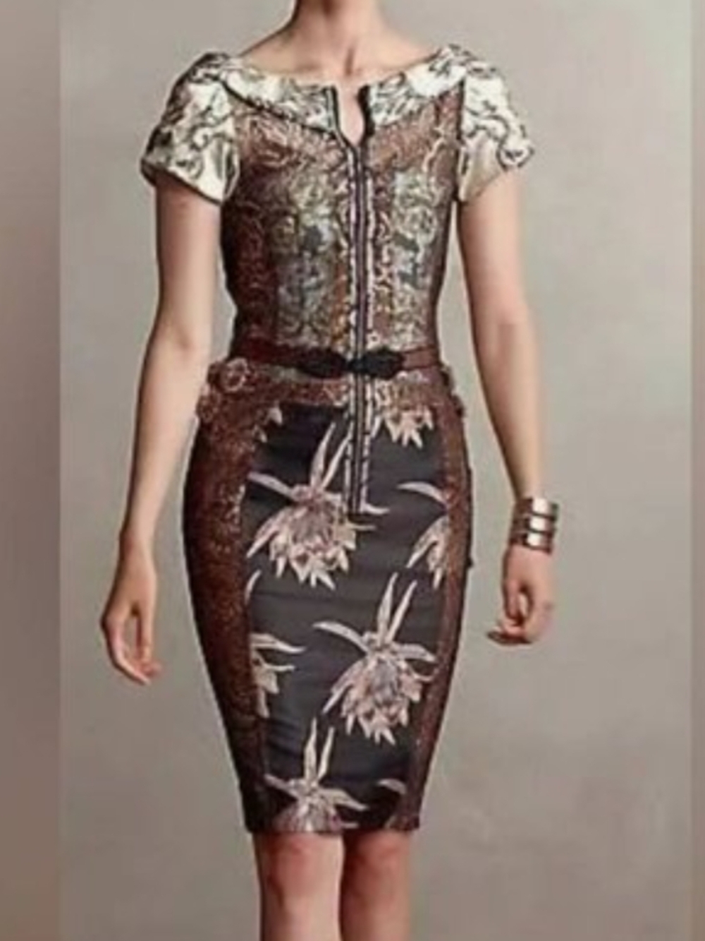 Anthropologie Byron Lars Floral Mixed-Print Midi Dress in Black and Cream - Picture 6 of 8